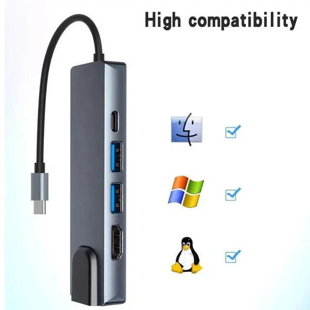 Alt view image 4 of 6 - Type C Usb C Hub with Power Supply USB-C Dock Splitter Compatible with MacBook/Pro/Air Android Phone Laptops TabletColor: Black (5 in 1 hub)