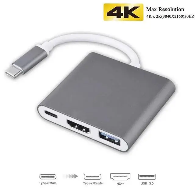 Main image of Type C hub USB C to 4K HDMI-Compatible Adapter with 100W PD Fast Charging USB 3.0 Ports for Laptops Surface Pro MacBook Air ProColor: White (3 in 1 hub)