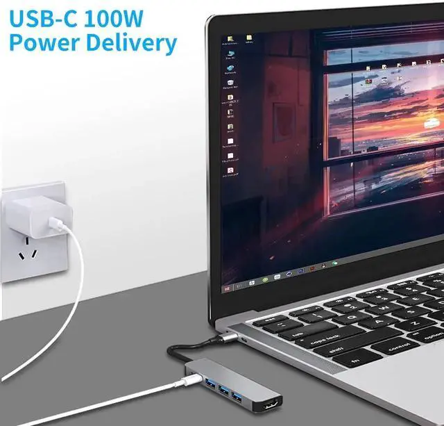 Alt view image 2 of 6 - Type C hub USB C to 4K HDMI-Compatible Adapter with 100W PD Fast Charging USB 3.2 Ports for Laptops Surface Pro MacBook Air ProColor: Black (5 in 1 hub)