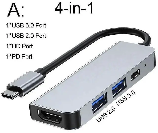 Main image of Type C hub USB C to 4K HDMI-Compatible Adapter with 100W PD Fast Charging USB 3.3 Ports for Laptops Surface Pro MacBook Air ProColor: Red (4 in 1 hub)