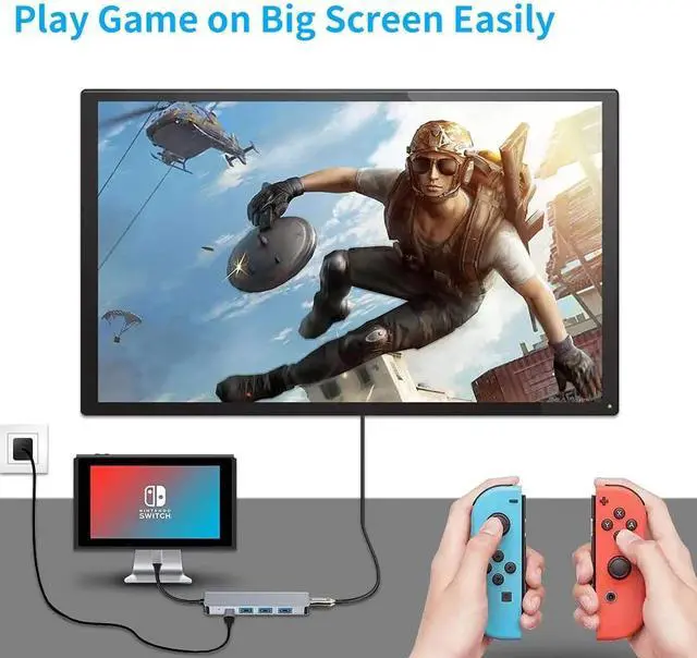 Alt view image 3 of 6 - Type C hub USB C to 4K HDMI-Compatible Adapter with 100W PD Fast Charging USB 3.3 Ports for Laptops Surface Pro MacBook Air ProColor: Red (4 in 1 hub)