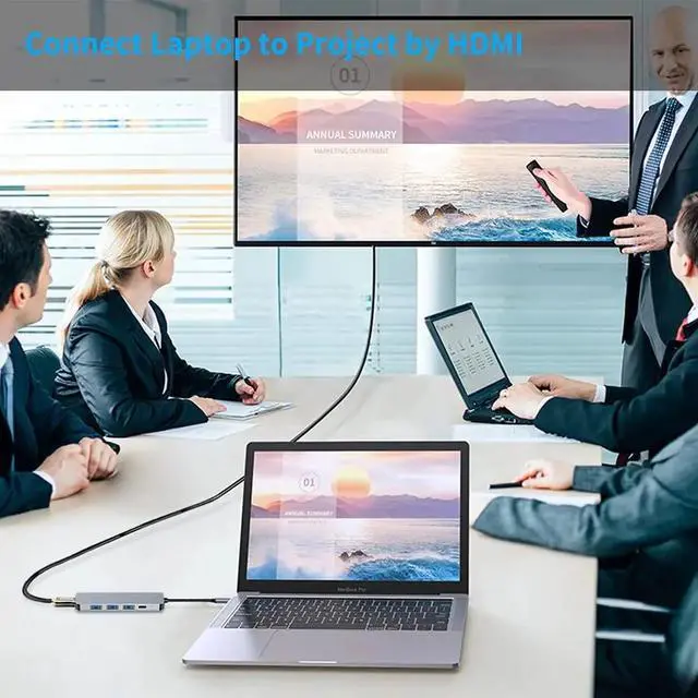 Alt view image 4 of 6 - Type C hub USB C to 4K HDMI-Compatible Adapter with 100W PD Fast Charging USB 3.3 Ports for Laptops Surface Pro MacBook Air ProColor: Red (4 in 1 hub)