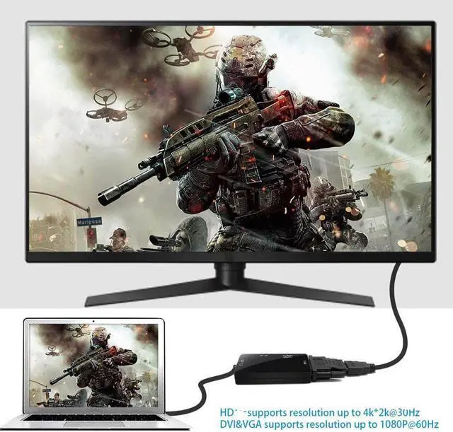 Alt view image 5 of 6 - DisplayPort 1.2 to HDMI-compatible 4K DVI VGA 3 in 1 Cable Adapter Converter For HDTV Monitor Projector For Gaming via HDColor: Black (4K)