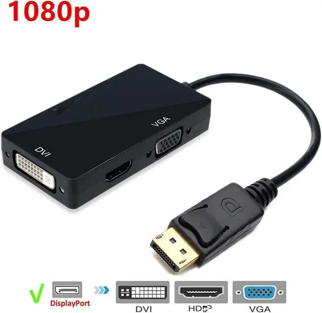 Main image of DisplayPort 1.2 to HDMI-compatible 4K DVI VGA 3 in 2 Cable Adapter Converter For HDTV Monitor Projector For Gaming via HDColor: Red (1080P)