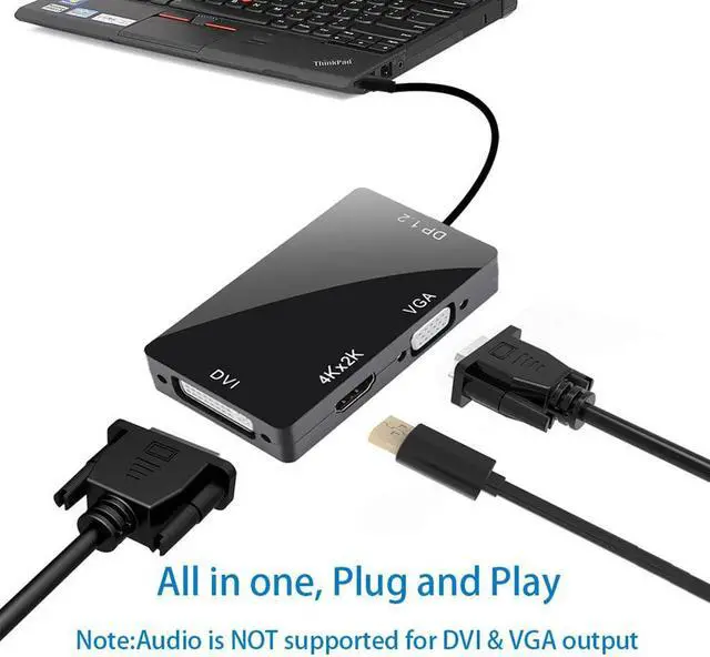 Alt view image 4 of 6 - DisplayPort 1.2 to HDMI-compatible 4K DVI VGA 3 in 2 Cable Adapter Converter For HDTV Monitor Projector For Gaming via HDColor: Red (1080P)