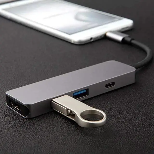 Alt view image 2 of 6 - USB 3.1 Type-C Hub To HDMI-compatible 4K Thunderbolt 3 USB C with Usb3.2 TF SD Reader Slot PD for MacBook Pro/Air/Huawei MateColor: Black (4 in 1 hub grey)