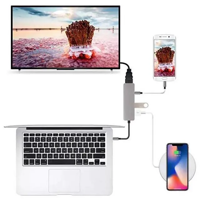 Alt view image 4 of 6 - USB 3.1 Type-C Hub To HDMI-compatible 4K Thunderbolt 3 USB C with Usb3.2 TF SD Reader Slot PD for MacBook Pro/Air/Huawei MateColor: Black (4 in 1 hub grey)