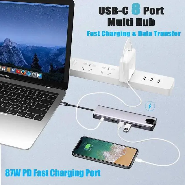 Alt view image 3 of 6 - USB C HUB Type C Switch HDMI-compatible RJ45 USB 3.0 Port SD/TF Card Reader Power Delivery for MacBook Pro 3.3 Dock SplitterColor: Black (3 in 1 HUB)