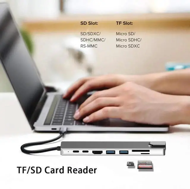 Alt view image 4 of 6 - USB C HUB Type C Switch HDMI-compatible RJ45 USB 3.0 Port SD/TF Card Reader Power Delivery for MacBook Pro 3.3 Dock SplitterColor: Black (3 in 1 HUB)