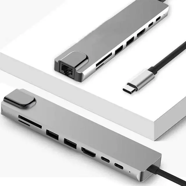 Alt view image 6 of 6 - USB C HUB Type C Switch HDMI-compatible RJ45 USB 3.0 Port SD/TF Card Reader Power Delivery for MacBook Pro 3.3 Dock SplitterColor: Black (3 in 1 HUB)