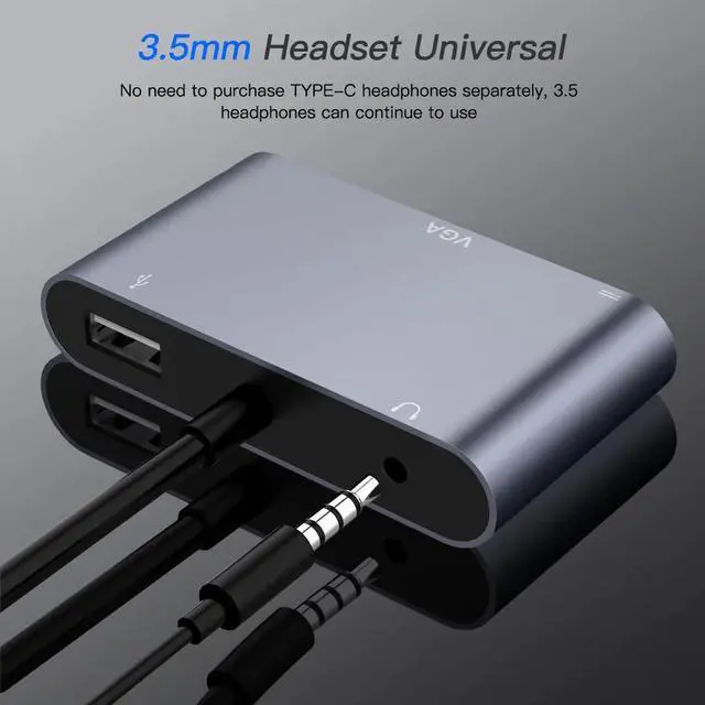 Alt view image 4 of 6 - Type C Dock Adapter Thunderbolt 3 USB C Hub To HDMI-compatible VGA 3.5mm Jack USB3.4 PD Splitter for MacBook Pro Laptop PhoneColor: White (3 in 1 hub)