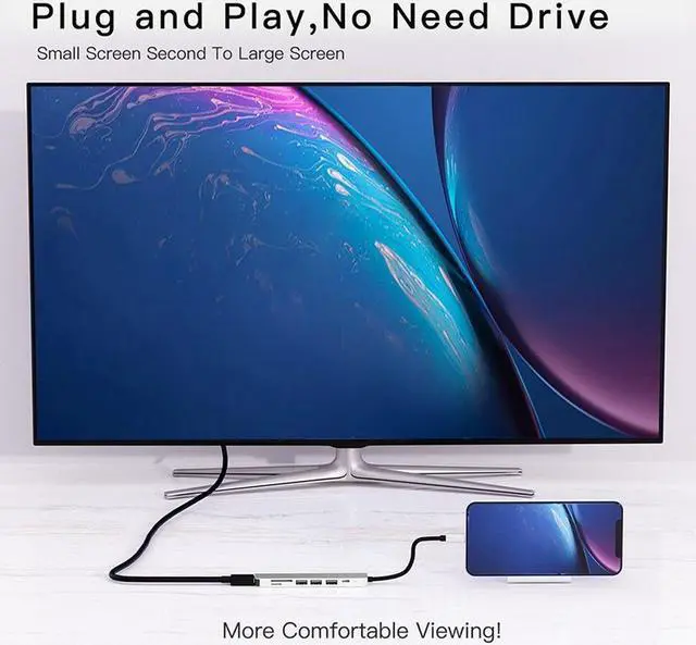 Alt view image 5 of 6 - USB C Hub To HDMI-compatible Adapter OTG Thunderbolt 3 To Usb3.0 3.5mm Dock with PD TF SD for Macbook Pro/Air M1 Galaxy S21 S21Color: Green (5 IN 1 mode B)