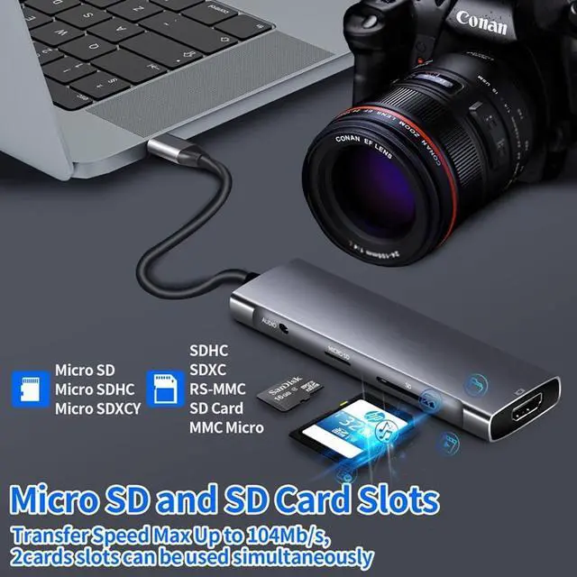 Alt view image 4 of 6 - USB C Hub To HDMI-compatible Adapter OTG Thunderbolt 3 To Usb3.0 3.5mm Dock with PD TF SD for Macbook Pro/Air M1 Galaxy S21 S24Color: Grey (5 IN 1 mode D)