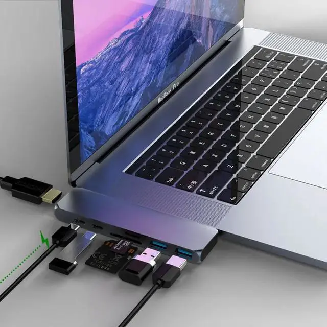 Alt view image 3 of 6 - USB 3.1 Type C Hub To HDMI-compatible Adapter 4K Thunderbolt 3 Dock with TF SD Reader Slot PD for MacBook Pro/AirLength: <=0.5m (0.5m and below)
Color: Green (6 in 1 hub Grey)