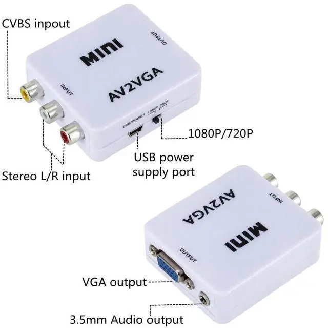 Alt view image 4 of 6 - 1080P Mini Video Convertor RCA AV to VGA Video Converter Conversor with 3.5mm Audio AV2VGA / CVBS + Audio to PC HDTVColor: Black (AV to VGA)