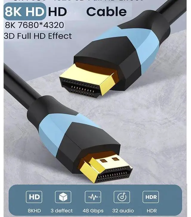 Alt view image 5 of 6 - HDMI-compatible Cable 8K 60Hz 4K/120Hz 48Gbps Digital HD2.1 Cables Splitter for eARC HDR10+ PS8 Switch CableLength: 3m(2M)
Color: Black (8K)