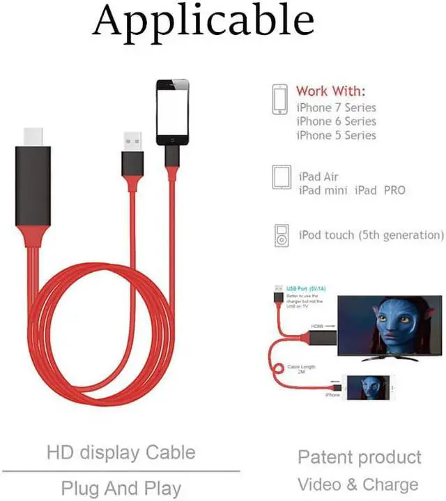 Alt view image 5 of 6 - Lighting to HDMI-compatible Splitter Cable Converter 1080P Digital AV Adapter Phone Accessories for iPhone iPad To TVLength: 2m
Color: Red (red)