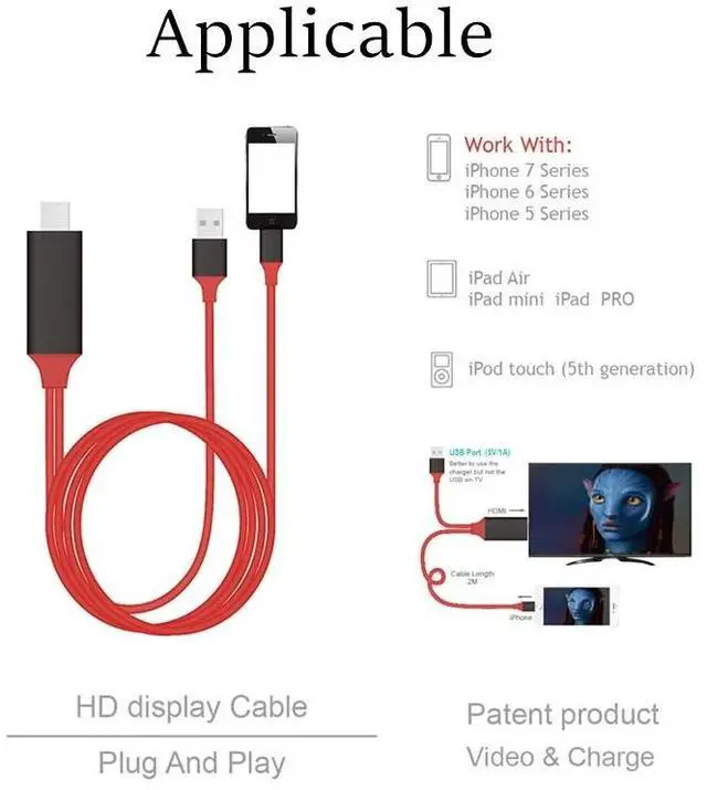 Alt view image 5 of 6 - Lighting to HDMI-compatible Splitter Cable Converter 1081P Digital AV Adapter Phone Accessories for iPhone iPad To TVLength: 2m
Color: Black (Grey)