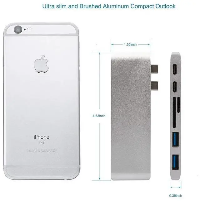 Alt view image 4 of 6 - USB C HUB Type C Thunderbolt 3USB-C Adapter Dongle Combo with USB 3.0 Ports TF Slot Micro SD Card For MacBook ProColor: Black (6 in 1 hub grey)