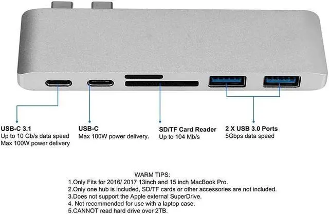 Alt view image 3 of 6 - USB C HUB Type C Thunderbolt 3USB-C Adapter Dongle Combo with USB 3.1 Ports TF Slot Micro SD Card For MacBook ProColor: White (5 in 1 hub grey)