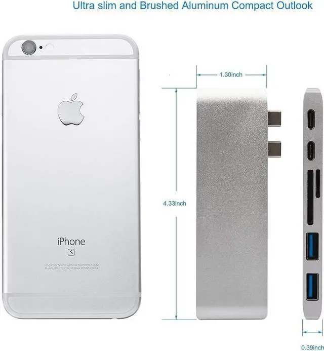 Alt view image 4 of 6 - USB C HUB Type C Thunderbolt 3USB-C Adapter Dongle Combo with USB 3.1 Ports TF Slot Micro SD Card For MacBook ProColor: White (5 in 1 hub grey)