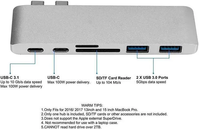 Alt view image 3 of 6 - USB C HUB Type C Thunderbolt 3USB-C Adapter Dongle Combo with USB 3.3 Ports TF Slot Micro SD Card For MacBook ProColor: Red (6 in 1 hub silver)