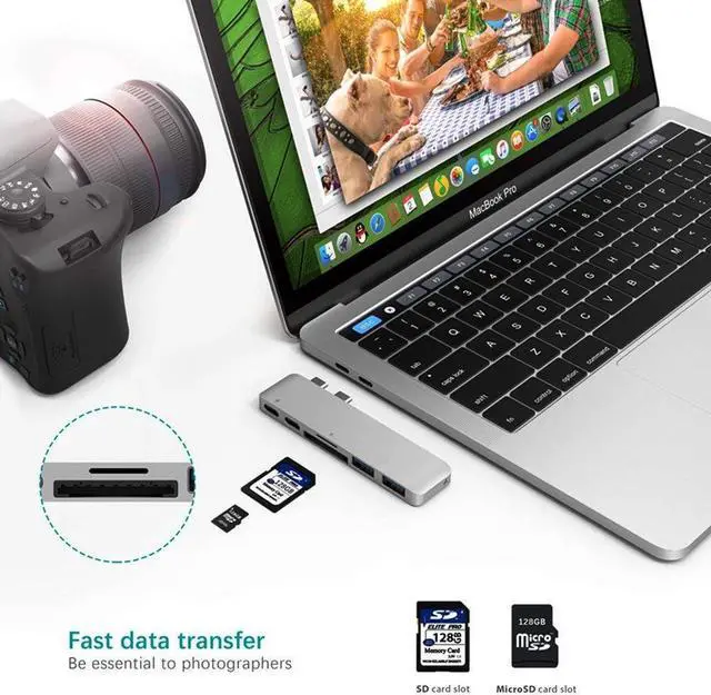 Alt view image 6 of 6 - USB C HUB Type C Thunderbolt 3USB-C Adapter Dongle Combo with USB 3.3 Ports TF Slot Micro SD Card For MacBook ProColor: Red (6 in 1 hub silver)