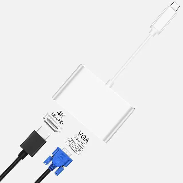 Alt view image 2 of 6 - USB C To VGA HDMI-compatible Adapter 4K Type C USB-C HUB Video Converters Adapter for MacBook Pro/Air/Huawei MateLength: <=0.5m (0.5m and below)
Color:Other(2 in 1 silver)