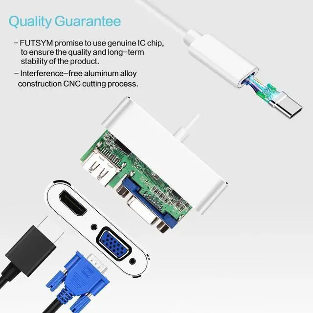 Alt view image 3 of 6 - USB C To VGA HDMI-compatible Adapter 4K Type C USB-C HUB Video Converters Adapter for MacBook Pro/Air/Huawei MateLength: <=0.5m (0.5m and below)
Color:Other(2 in 1 silver)