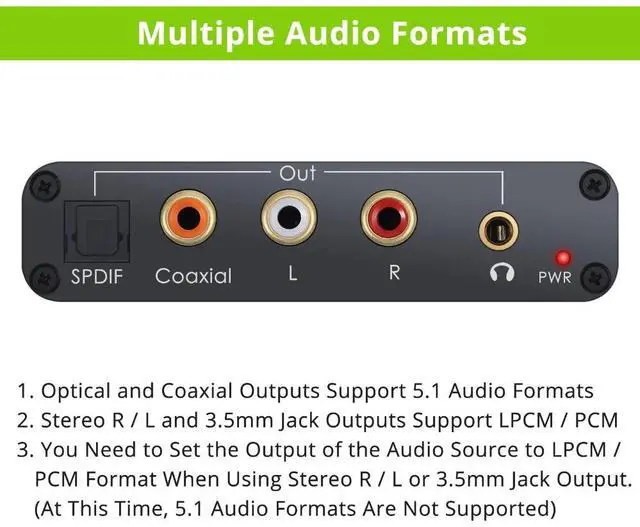 Alt view image 5 of 5 - ARC DAC Converter Adapter HDMI-compatible Audio Return Channel Digital Optical SPDIF Coaxial to Analog 3.5mm L/R Stereo