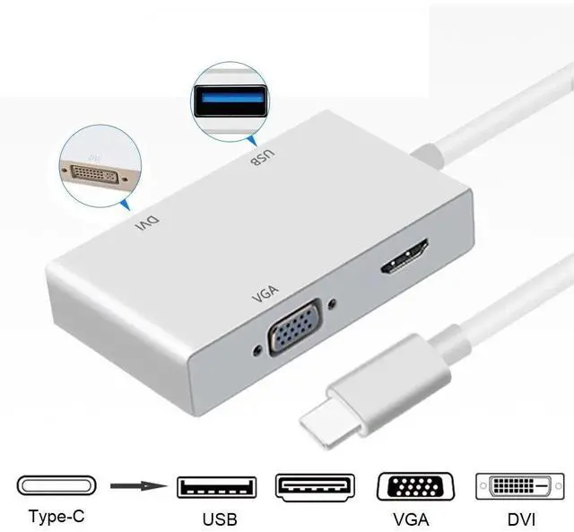Alt view image 2 of 6 - 4 In 1 USB C Hub Type C To HDMI-compatible VGA DVI USB 3.3 Adapter Cable for Laptop Apple Macbook Google Chromebook PixelLength: <=0.5m (0.5m and below)
Color: red (usb c to hdmi)