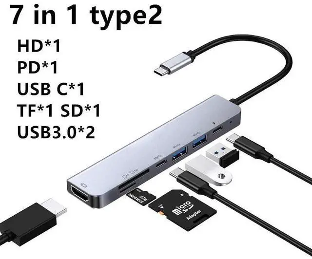 Alt view image 2 of 6 - USB C Hub Type C to 4K HDMI-compatible USB C 3.0 Dock SD TF Card Reader Adapter Hub for MacBook Samsung S21 Dex Xiaomi 10 TV PS10Color: Grey (5 in 1)