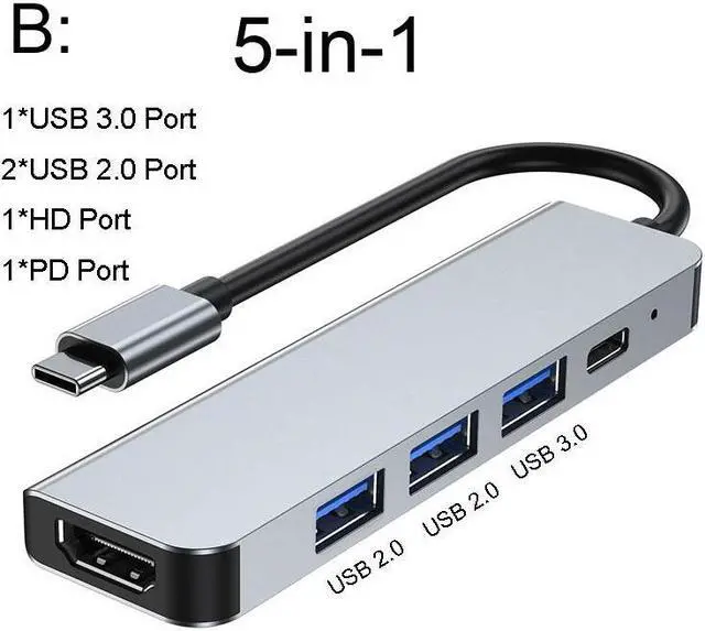 Main image of USB C Hub Type C to 4K HDMI-compatible USB C 3.0 Dock SD TF Card Reader Adapter Hub for MacBook Samsung S21 Dex Xiaomi 10 TV PS10Color: Grey (5 in 1)
