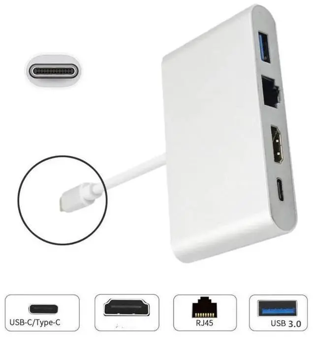 Alt view image 4 of 6 - Type C Thunderbolt 3 to HDMI-compatible Lan Ethernet Adapter USB-C PD USB 3.0 Hub for MacBook Galaxy S8 Huawei Mate10Length: <=0.5m (0.5m and below)
Color: Other (4 in 1 hub)
