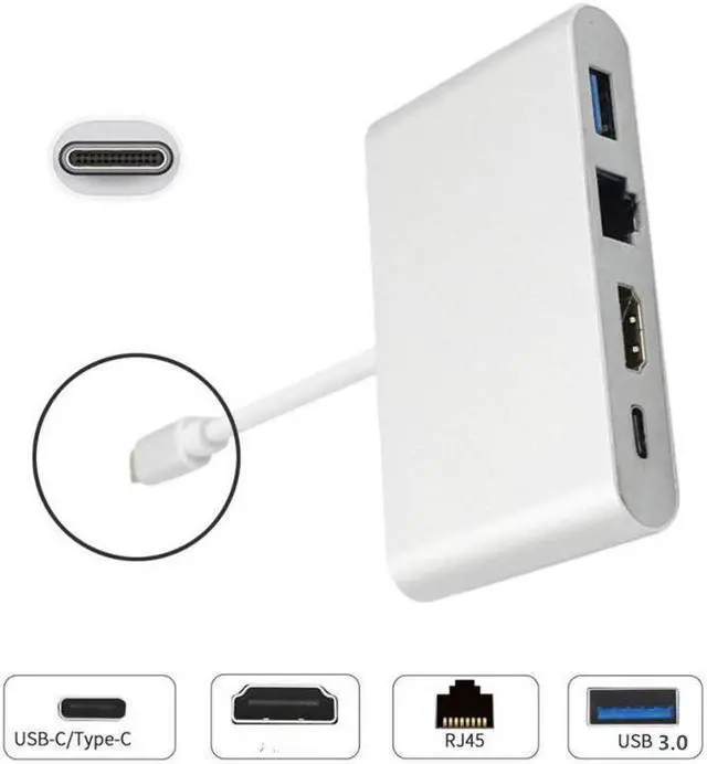 Alt view image 4 of 6 - Type C Thunderbolt 3 to HDMI-compatible Lan Ethernet Adapter USB-C PD USB 3.0 Hub for MacBook Galaxy S8 Huawei Mate12Length: <=0.5m (0.5m and below)
Color: White (3 in 1 hub)