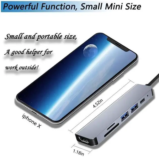 Alt view image 6 of 6 - USB C HUB Type C to Multi USB 3.0 HDMI-compatible Adapter Dock for MacBook Pro Huawei Mate 30 USB-C 3.5 Splitter Port Type C HUBColor: Red (7 in 1 mode E)