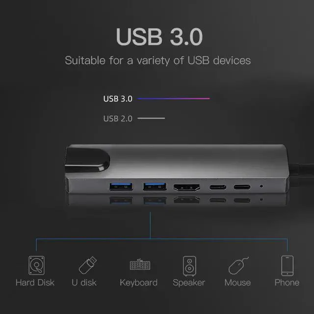 Alt view image 4 of 6 - USB C HUB Docking Converter USB 3.0 4K HDMI-compatible Type-C 100W PD Charging Adapter RJ46 Multi USB Station For MacBook ProColor: White (8 in 1 type1)