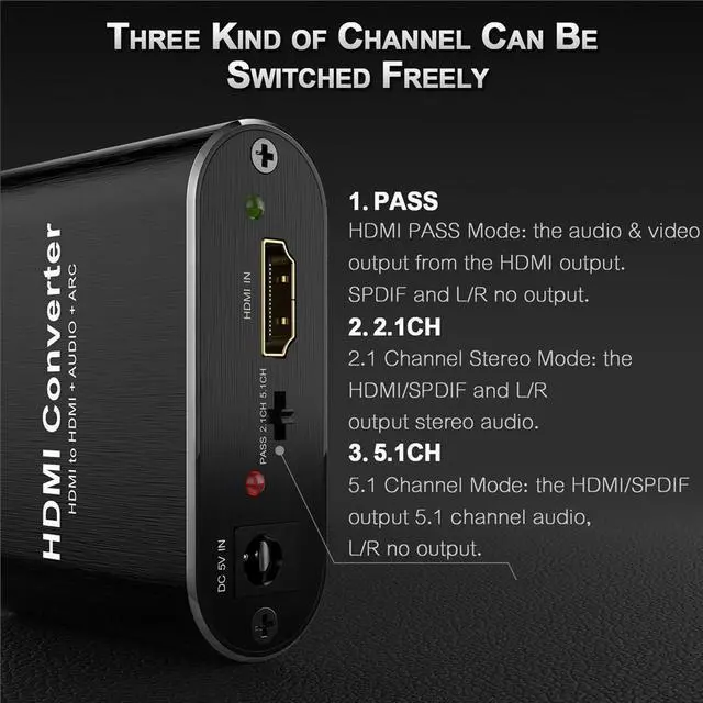 Alt view image 4 of 5 - HDMI-compatible 2.0 audio extractor 5.1 ARC 4K 60Hz HD Converter stereo Optical TOSLINK SPDIF for PS5 SpeakerLength: 7.5 m (HDMI audio extractor)
Color:Other(EU Power Plug)