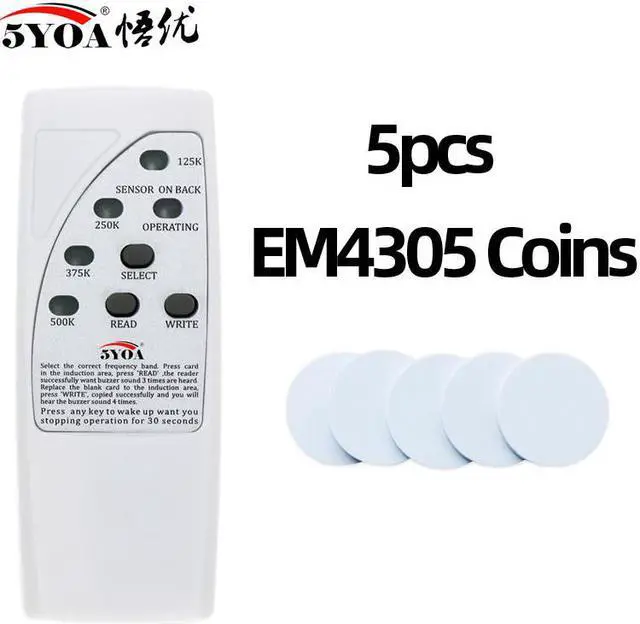 Main image of Handheld Rfid Card Reader Writer 125KHz Copier Duplicator ID Tags Programmer With Light Indicator EM4305 T5577 Key Card Keyfob(with 5 Coins)
