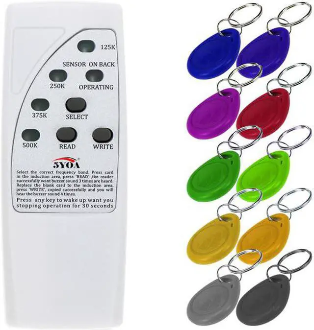Main image of Handheld Rfid Card Reader Writer 125KHz Copier Duplicator ID Tags Programmer With Light Indicator EM4305 T5577 Key Card Keyfob(with 10 keys)
