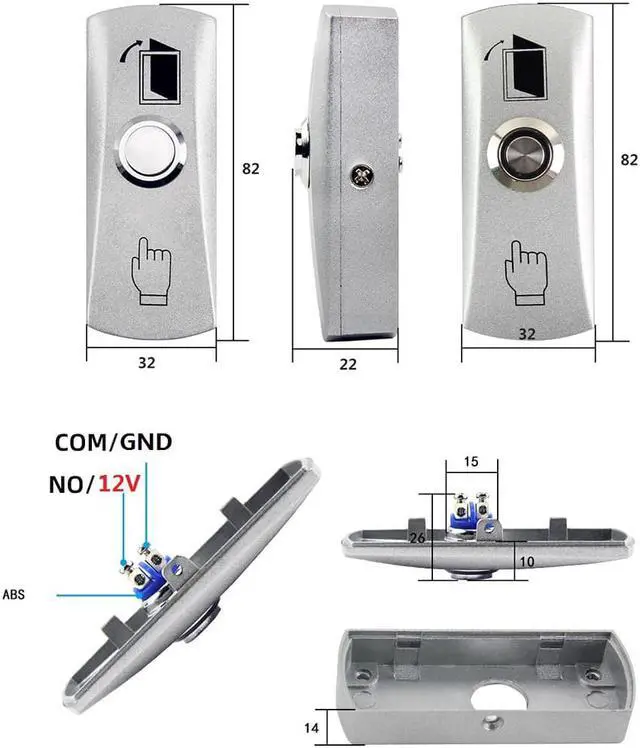 Alt view image 2 of 6 - Door Exit Release Button Zinc Alloy Panel GATE Push Switch For Door Access Control System to open door(Z30)