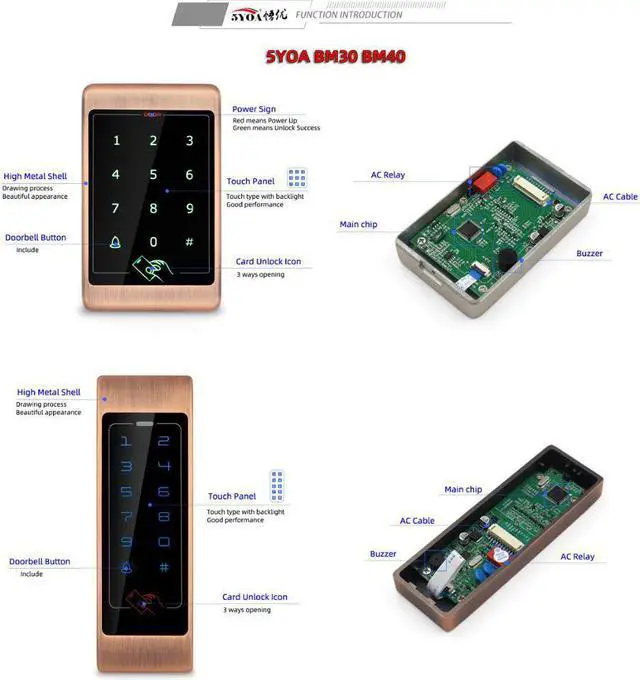 Alt view image 4 of 6 - Metal Touch Access Control System RFID Keypad Electric Door Lock Magnetic Controller ID 125khz IC 13.56mhz(Gold ID narrow)