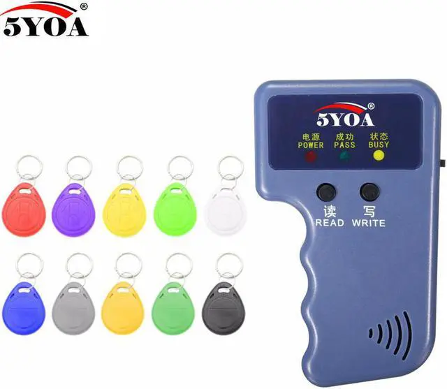 Alt view image 4 of 6 - Handheld 125KHz EM4100 RFID Copier Writer Duplicator Programmer Reader + EM4305 T5577 Rewritable ID Keyfobs Tags Card(5Keys and 5Cards)
