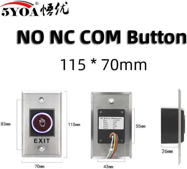 Main image of Door Exit Push Button Release Switch Opener NO COM NC LED light For Door Access Control System Entry Open Touch(K1Button)