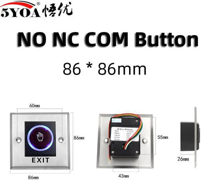 Main image of Door Exit Push Button Release Switch Opener NO COM NC LED light For Door Access Control System Entry Open Touch(K2Button)