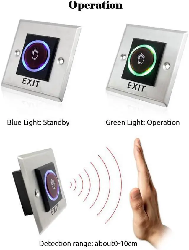 Alt view image 5 of 6 - Door Exit Push Button Release Switch Opener NO COM NC LED light For Door Access Control System Entry Open Touch(K1Button)