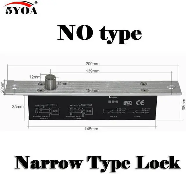 Main image of Narrow Door Electric Bolt Mortise Lock for Door Lock Access Control DC 12V Stainless Steel Fail Safe Secure NC NO Electronic(Black NO)