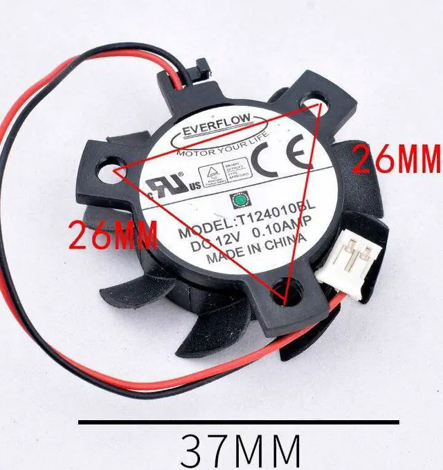 Alt view image 4 of 4 - T124010BL diameter 37mm hole pitch 26mm 12V 0.10A dual ball router heat sink cooling fan
