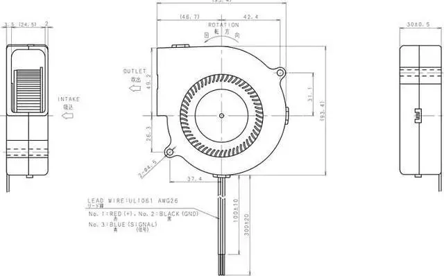 Alt view image 4 of 6 - D09F-12SS1 93x93x30mm blower DC12V 0.45A 2 lines centrifugal turbo blower cooling fan for copier projector