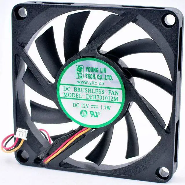 Alt view image 4 of 4 - DFB701012M 7cm 70mm fan 70x70x10mm DC12V 1.7W 3 wires, double ball bearings, cooling fan for chassis power supply CPU